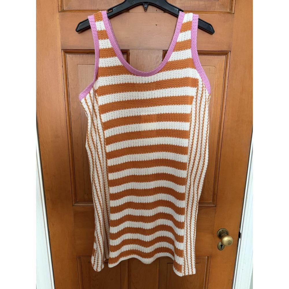 Women's Solid & Striped Mini Crochet Dress Orange/Cream Striped Size Large NWT